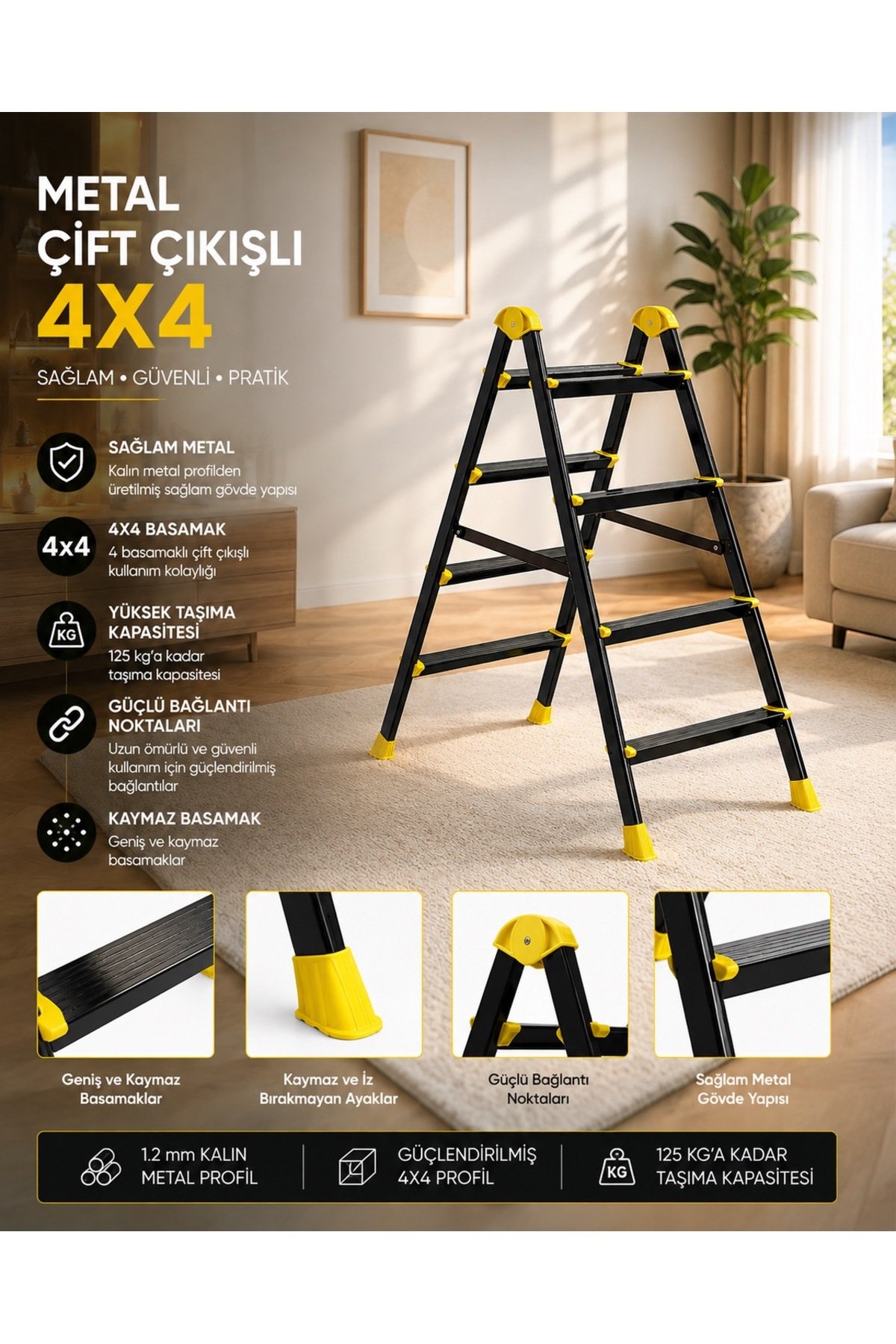 4x4 Çift Çıkışlı Merdiven Siyah