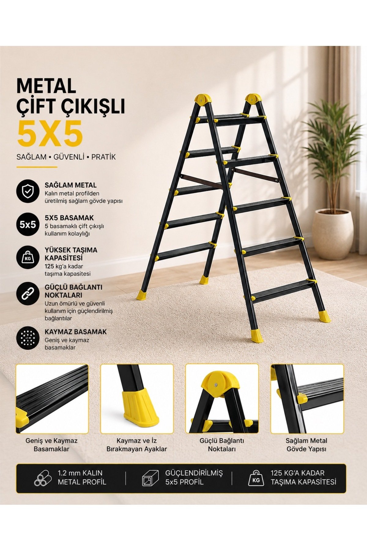5x5 Çift Çıkışlı Merdiven Siyah